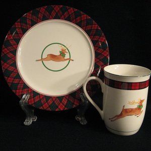 ARITA TARTAN PLATE WITH MATCHING MUG - REINDEER